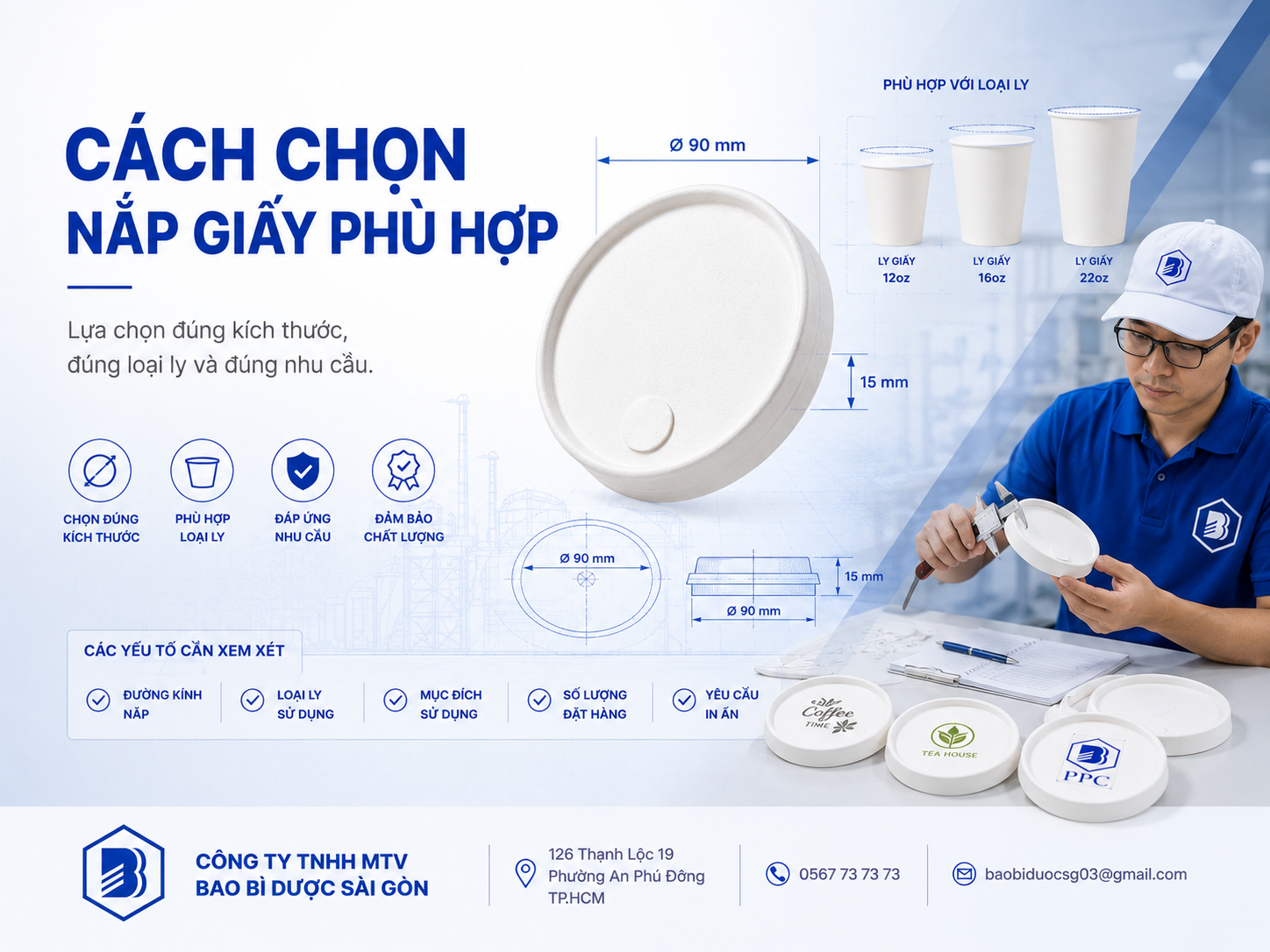 Cách chọn kích thước nắp giấy phù hợp (Bảng tra cứu)